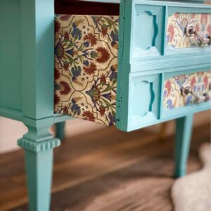 Floral Fusion | Wooden Blue Side Table with floral Décor - Image 4