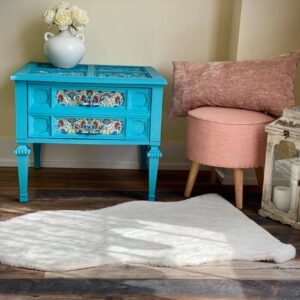 Floral Fusion | Wooden Blue Side Table with floral Décor - Image 5